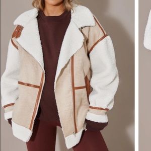 Cream suede contrast aviator jacket